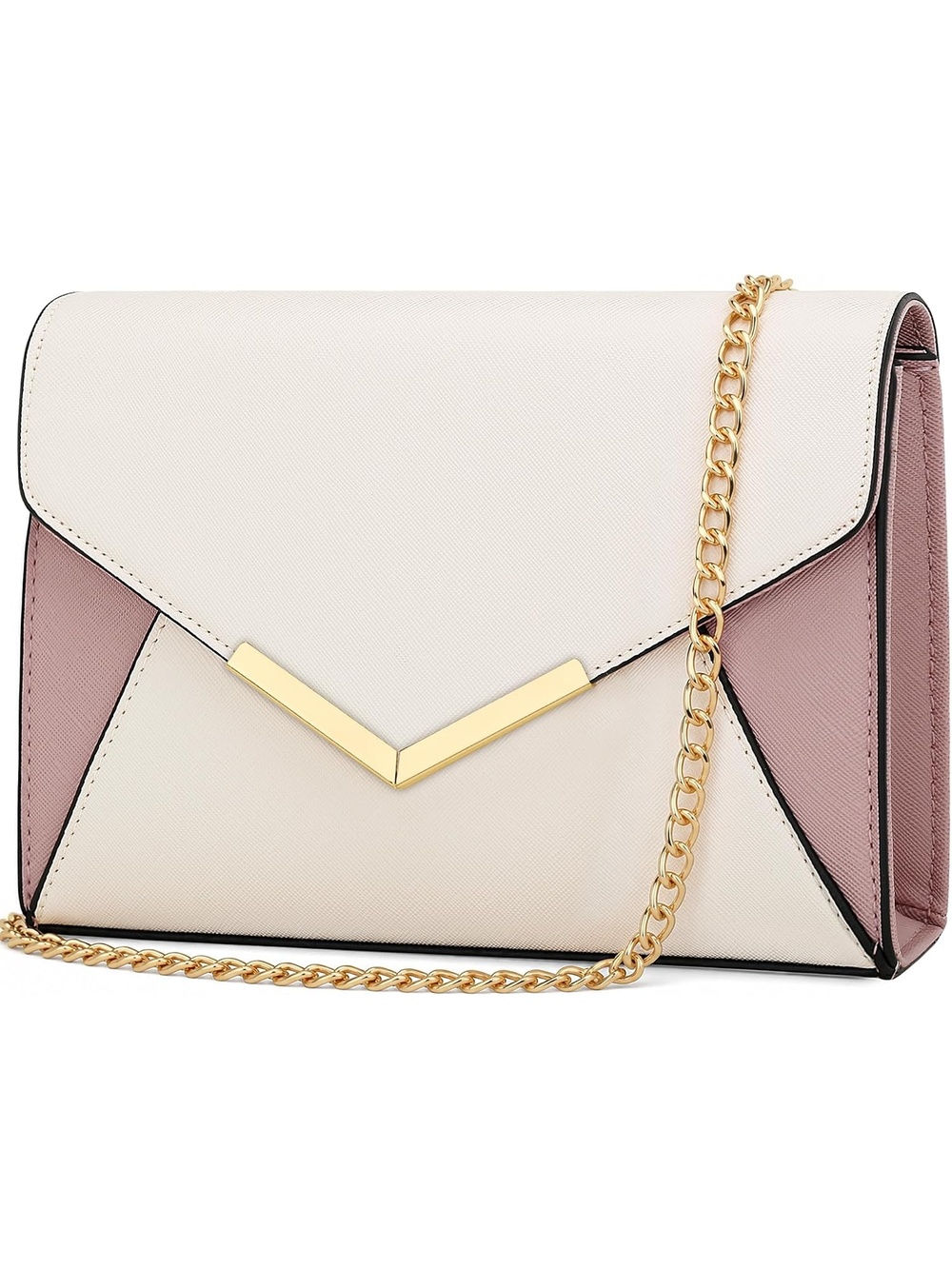ใฝ๏ธ Women's Pink Cream Faux Leather Clutch Purses Metal Chain Crossbody Bags